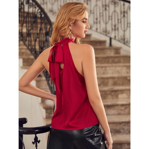 High Neck Satin Halter Top Tank black - Picture 4 of 11